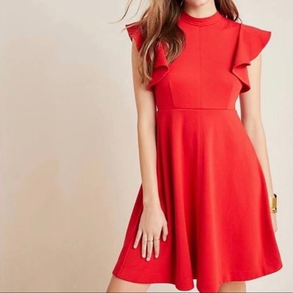 NWT Anthropologie Maeve Red Flutter Sleeve Fit & Flare Deena Mini Dress